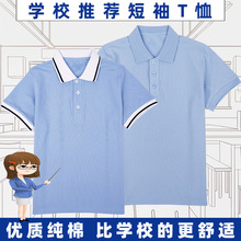 中小学生夏季校服短袖儿童Polo衫浅蓝色套装男童女童纯色半袖T恤