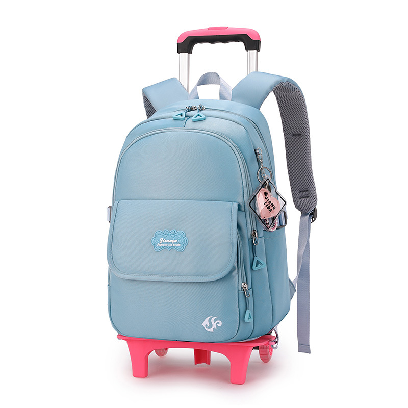 Natural Fish New Style Trolley Schoolbag for Primary School Students and Girls Solid Color Style Large Capacity Detachable Backpack