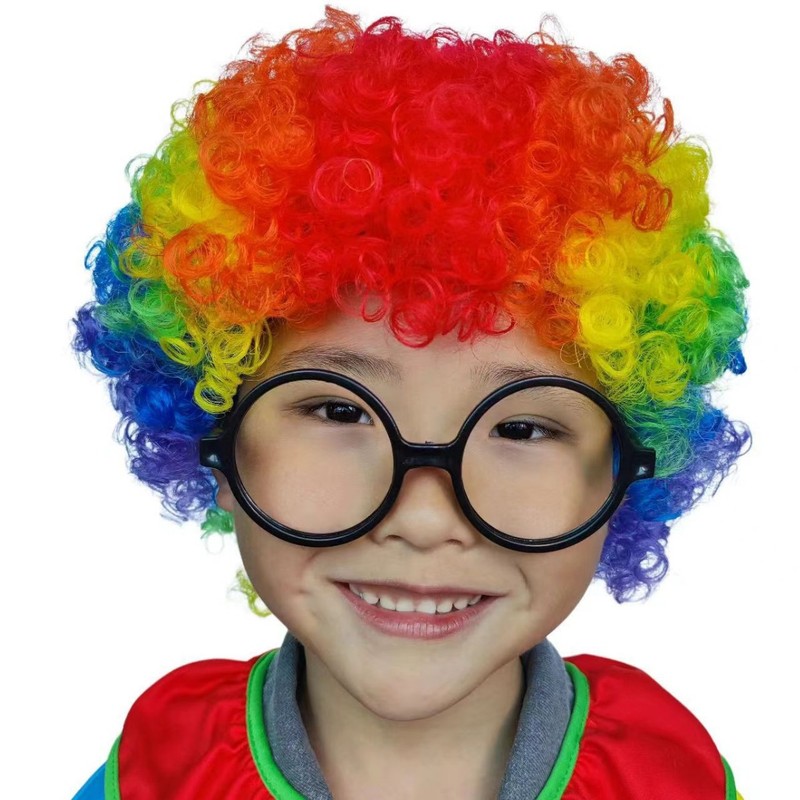 爆炸头假发小丑头套搞笑彩色假发套幼儿园表演区材料彩色短发假发|undefined