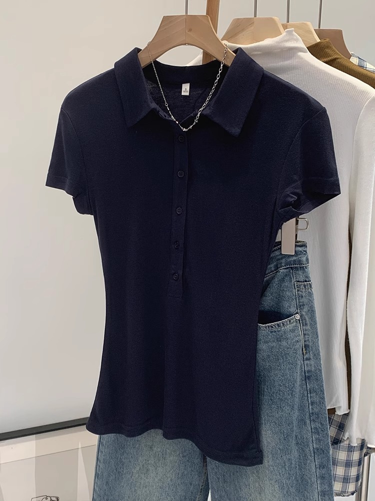 ライゼル天糸親肌正肩修身ギャル微透半袖tシャツ女性夏新作绢糸poloシャツ