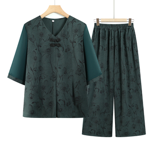 Mom's Summer Clothes, New Chinoiserie National Style Printed Tops, Middle-Aged and Elderly Women's Short-Sleeved Shirts, Fashionable T-Shirts, National Trend Half-Sleeves