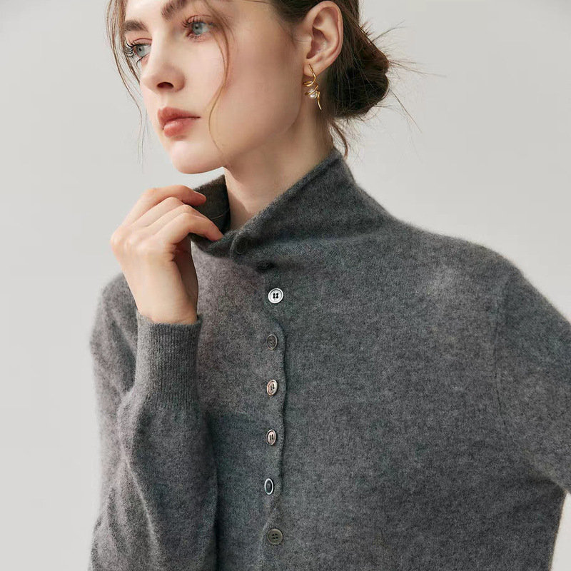 Fluffy Cloud-Like Cashmere Wool Rolled-Edge Cardigan, Lazy Style, Two-Way Knit Sweater, Autumn and Winter Women's Turtleneck Sweater, One Size
