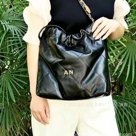 22bag垃圾袋亮面胎牛皮大容量腋下包hobo 菱格链条包托特包妈咪包