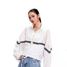 拓谷 欧美蕾丝拼接长袖上衣女款潮牌性感透视辣妹春装拉链外套ins