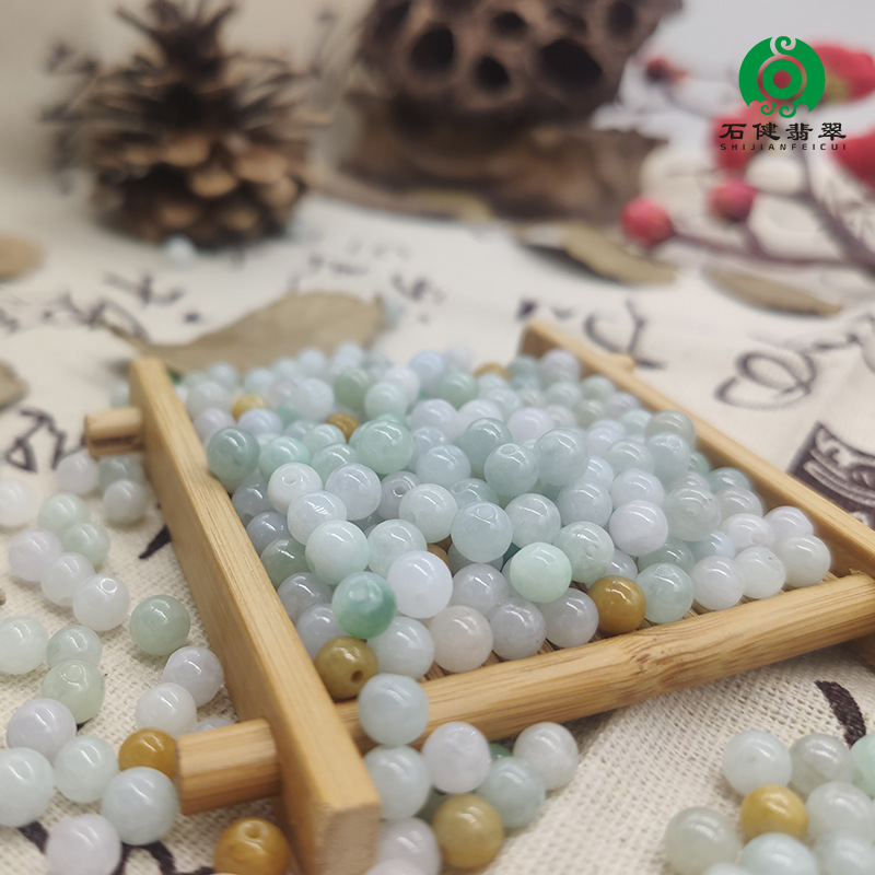缅甸四会批发5-6mmA货冰种豆白翡翠散珠圆珠子手链项链diy配件|ru