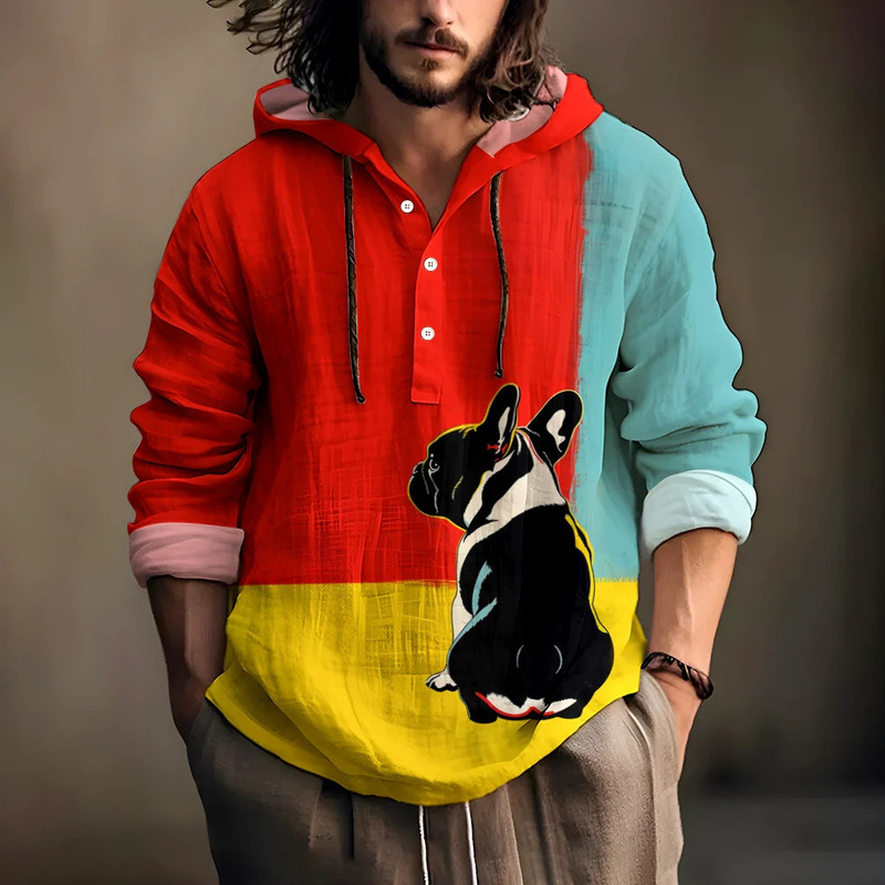 Europe and the United States cross-border new men's short sleeve printed shirt 3D printed open placket hooded shirt Hawaiian printed lining