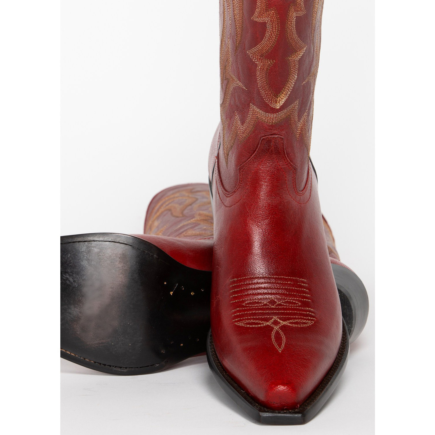 New autumn and winter pointy embroidered thread medium chunky heels for women plus size over-the-mouth western boots_voghion.com