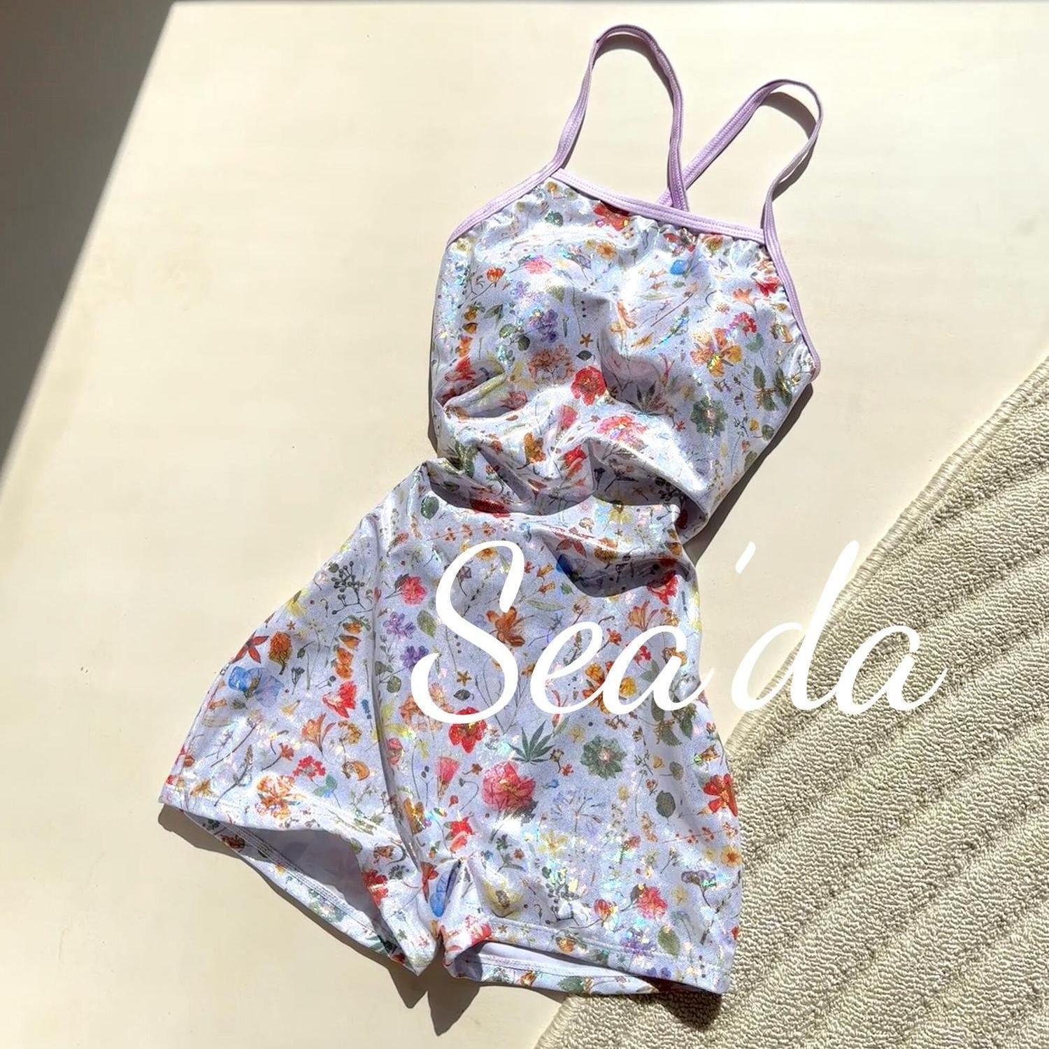 Sea'Da [Purple Garden] New Floral Slimming and Flesh Covering Boxer Swimming Professional Racing One-Piece Swimsuit