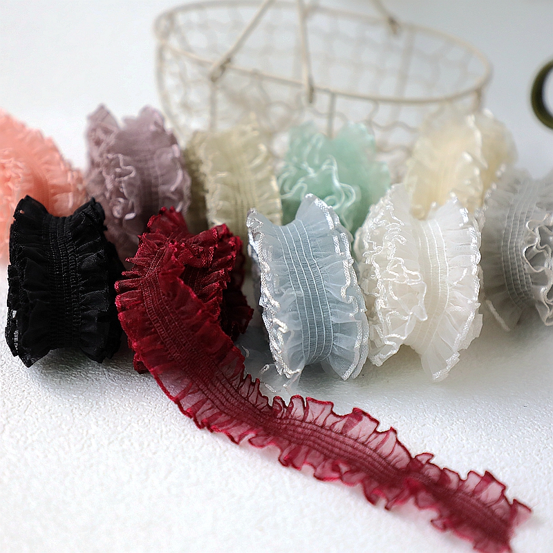 弹力多色边荷叶双边花边织带褶皱丝带娃衣手工DIY辅料