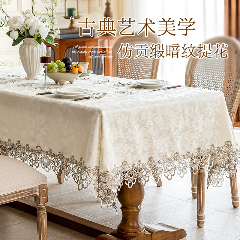 Fuente spot de fábrica imitación satinado mantel jacquard hueco bordado europeo mesa de centro gruesa aislamiento térmico y antiescaldado mantel