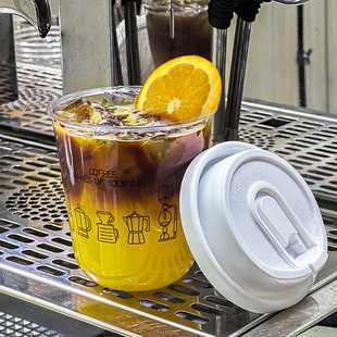 Disposable Coffee Cup with Lid Plastic U-shaped Milk Tea Cold Drink Cup Transparent Commercial Outer Packing Cup Fixed Printing