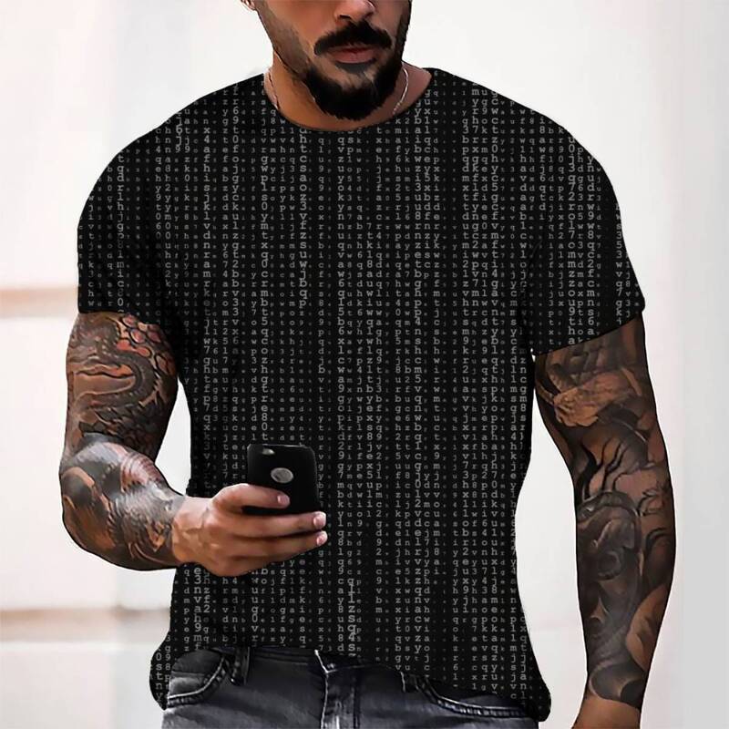 2022etsy cross-border new summer 3D digital printing coding men's casual loose short sleeve round neck T-shirt