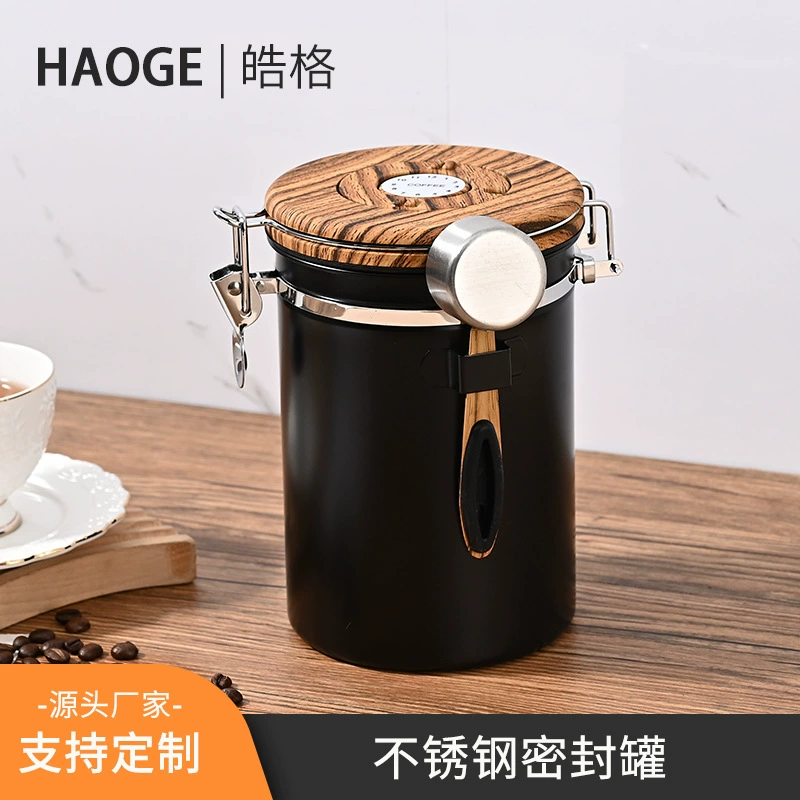 Black cover, coffee storage box stainless steel