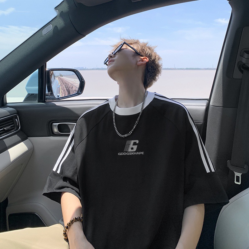 American Trendy Brand Pure Cotton Short-Sleeved T-Shirt for Boys and Girls in Summer, Loose Half-Sleeved High Street T-Shirt for Couples, Heavy Bottoming Shirt