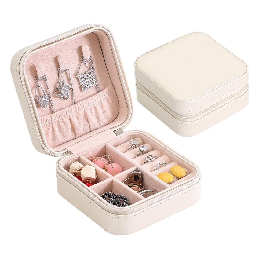 Joyero simple de cuero PU de suministro directo transfronterizo, caja de almacenamiento de joyería portátil creativa, pendiente, anillo, joyero pequeño
