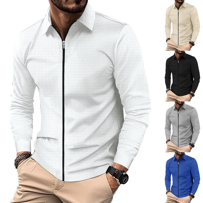 Cross-border 2023 jacket cardigan men's autumn New zipper jacket casual men's long-sleeved lapel waffle jacket Cross-border 2023 jacket cardigan men's autumn New zipper jacket casual men's long-sleeved lapel waffle jacket