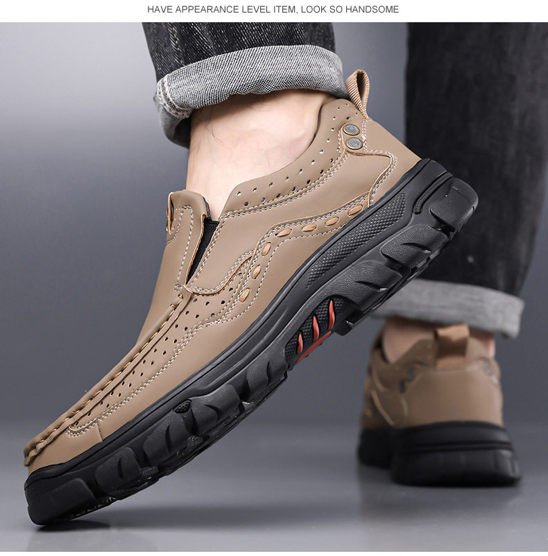 Giày lười nam da mềm đế bằng chống trượt miệng nông thoáng khí — kaki, đen chi tiết 14
