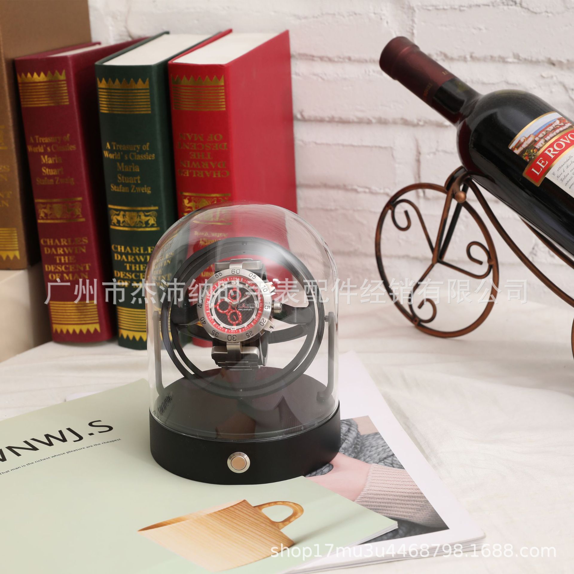 in stock wholesale and retail automatic mechanical watch metal watch shaker 360 watch chain winding box creative gifts