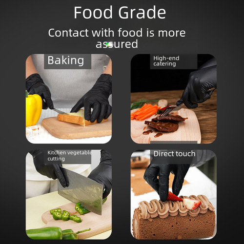 Black Nitrile Disposable Gloves, Thick and Durable, Food-Grade, for Baking, Household, Non-Slip, Oil-Resistant Work Gloves