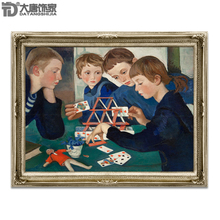 手繪高檔歐式客廳油畫 酒店配畫豪華人物裝飾畫 玩紙牌的孩子N307