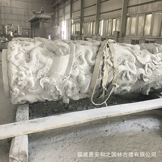 寺庙景区石雕龙柱 青石镂空双龙柱 浮雕石柱造型美观大气工艺好