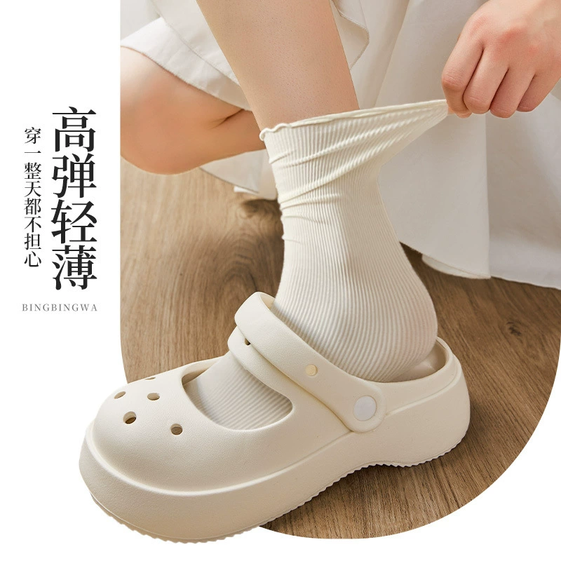 Осенняя тонкая летняя японская цветная knee socks, средняя длина