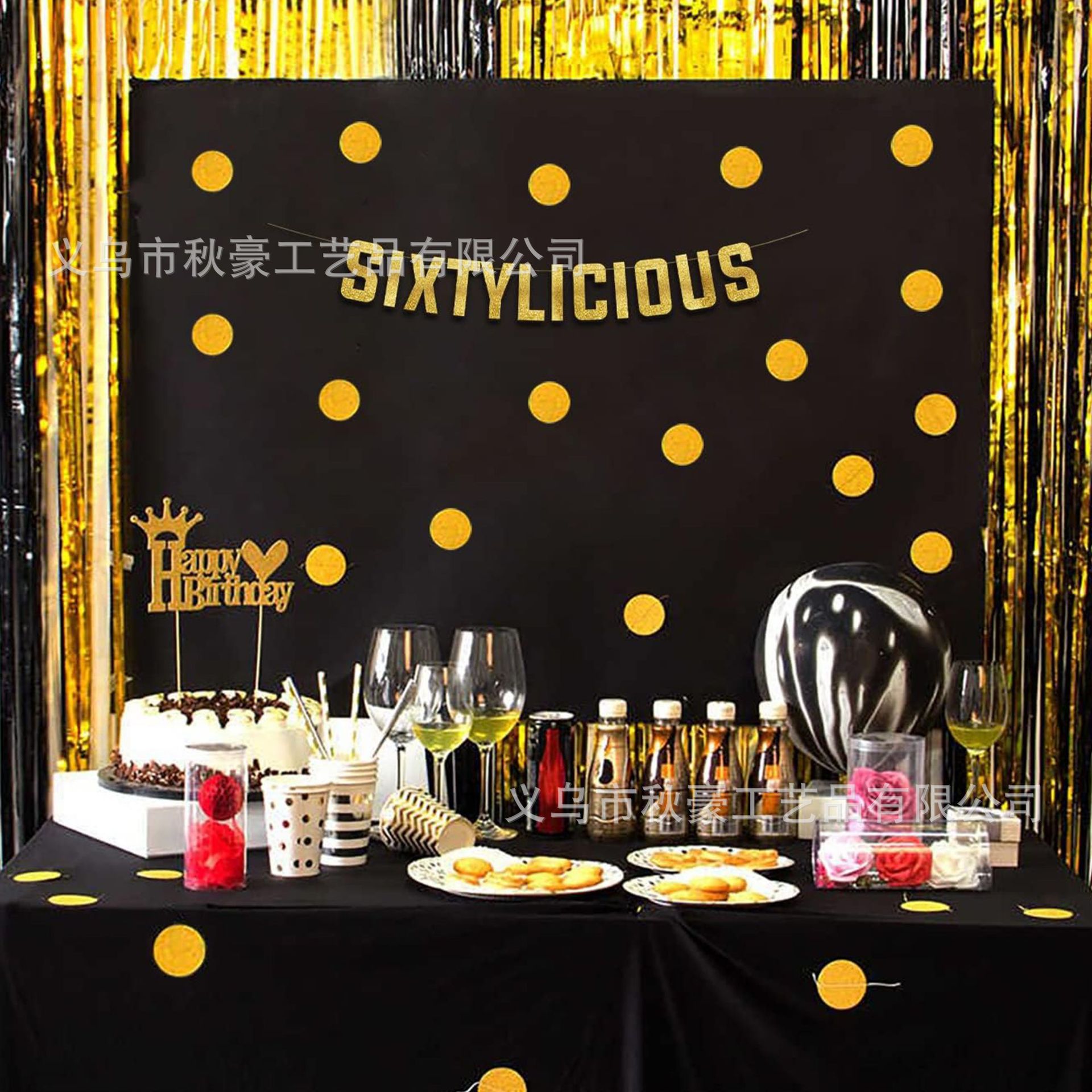Sixtylicious oro flash banner 60 cumpleaños feliz fiesta banner decoración de aniversario de boda