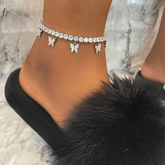 Cross-border hot selling creative rhinestone butterfly anklet simple temperament claw chain tassel foot decoration fashion beach jewelry wholesale