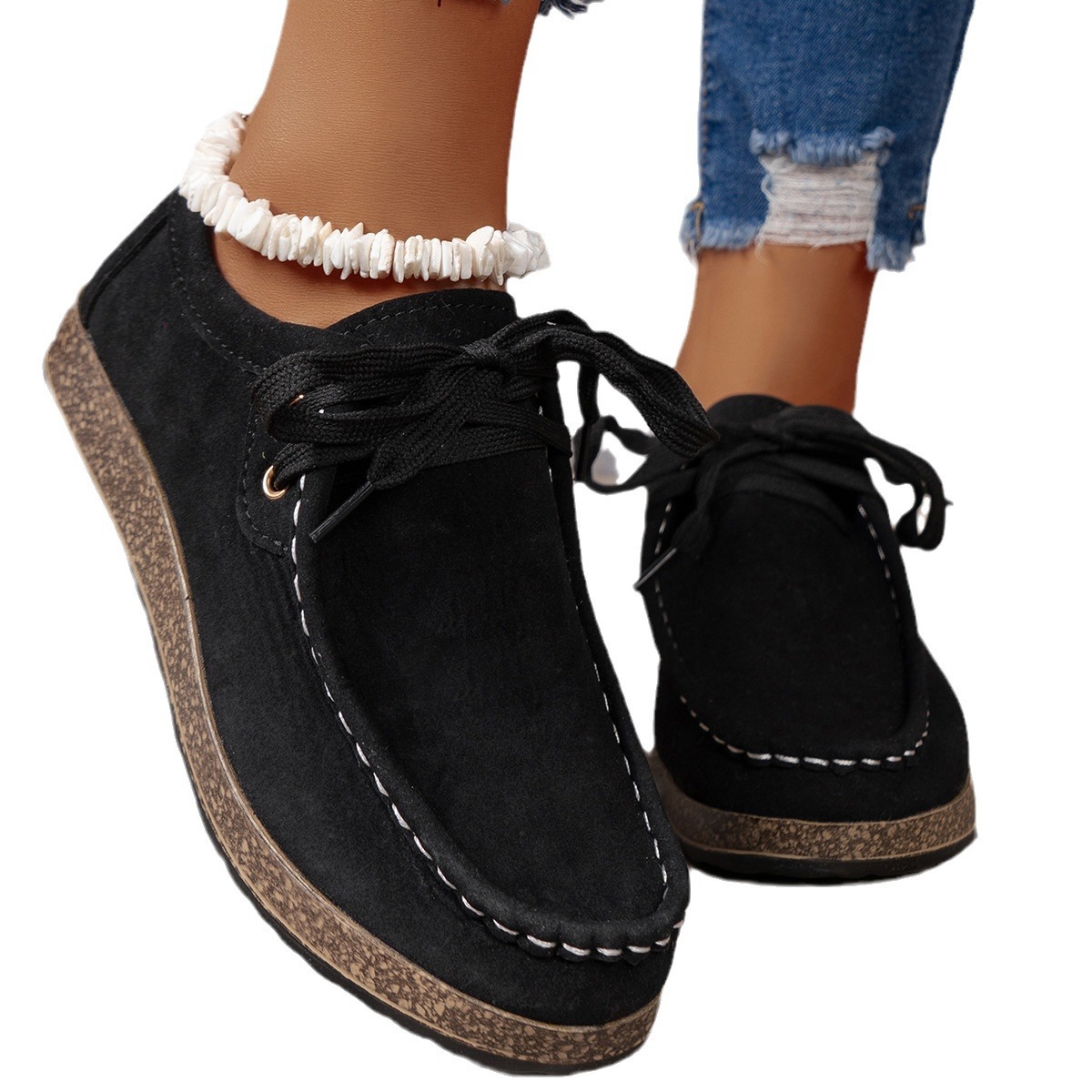 2024 plus size flat solid color front tie round toe women's casual single shoes_voghion.com