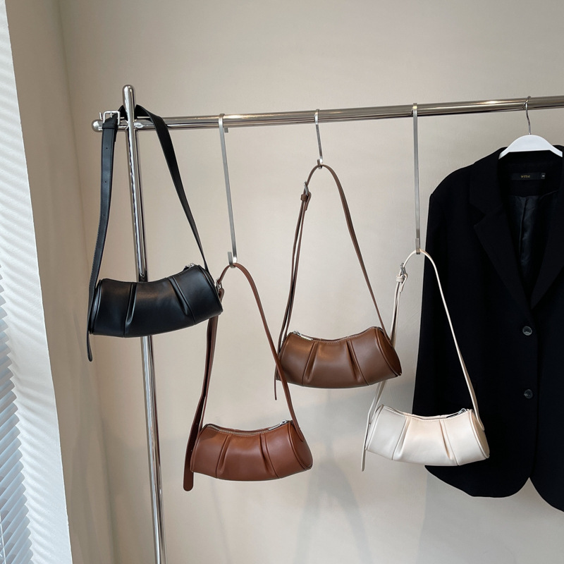 New Summer Women's 2024 Versatile Light Luxury Simple Pillow Texture Single Shoulder Crossbody Folded Cylinder Bag_voghion.com