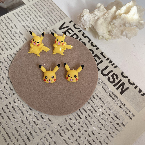 Acrylic Pikachu Earrings for Girls and Kids - Cute Japanese and Korean Style S925 Stud Earrings for Children - No Hole Earrings