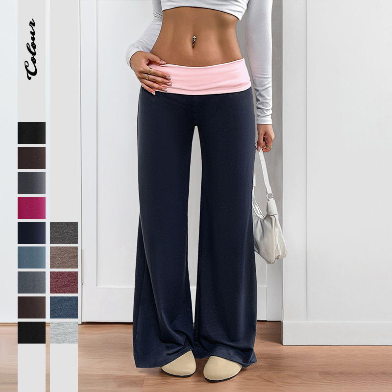 【Bai Fen Zhi Yi】Amazon 2025 Summer New European and American Cross-Border Low-Waist Color-Blocked Casual Sports Wide-Leg Pants