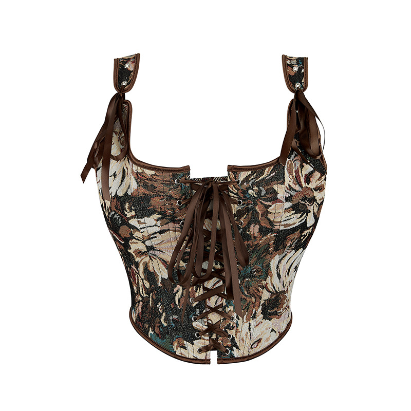 Más tamaño sexy Lencería impreso encaje-up estilo Palacio corsé moda adelgazante corto exterior desgaste corsé