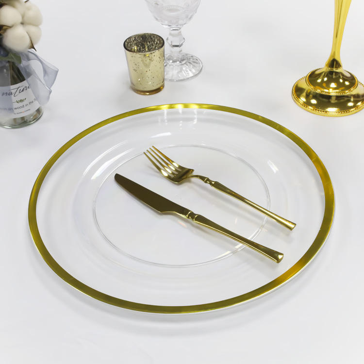 Light Luxury Style Export Wedding Hotel Party High-Value Golden Plastic Disposable Decorative Plate Plastic Plate Fruit Plate