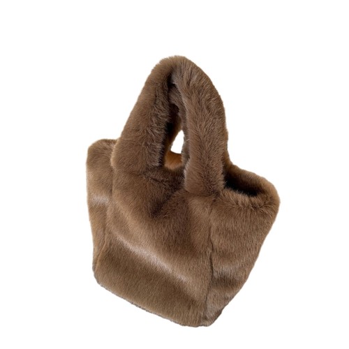 2024 Winter New Fur Bag Women's Imitation Fur Round Rectangular Bucket Bag Cosmetic Bag French Plush Handbag