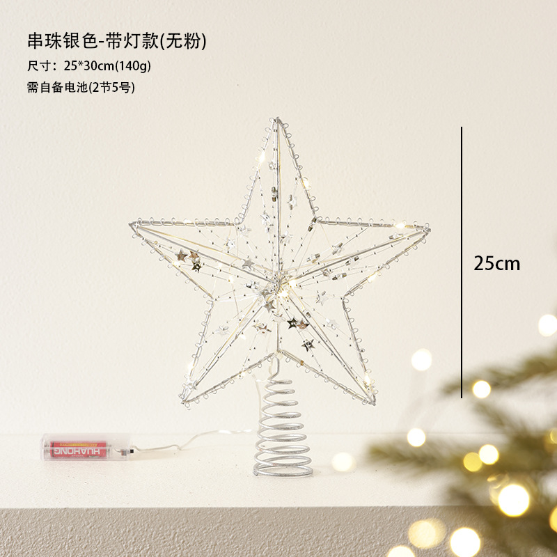 Árbol de Navidad hierro forjado estrella decoración con lámpara brillante estrella de penta de color champán árbol de Navidad decoración colgante