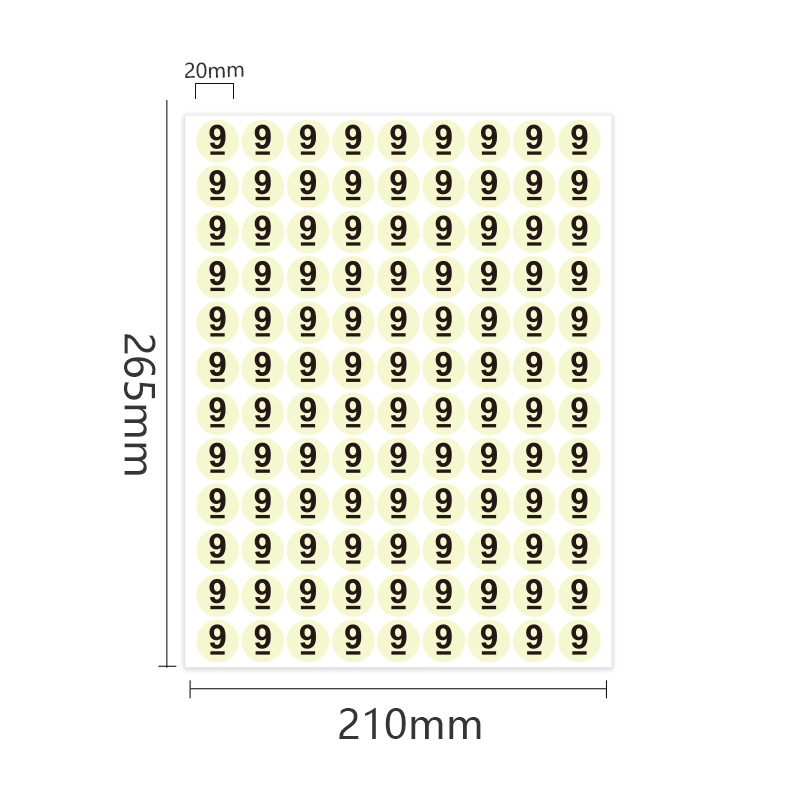 Color redondo digital etiqueta adhesivo 20mm etiqueta número de marca pantalones ropa zapatos tamaño pegatinas