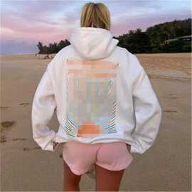 跨境欧美印花袋鼠口袋连帽卫衣加绒外套时尚女装