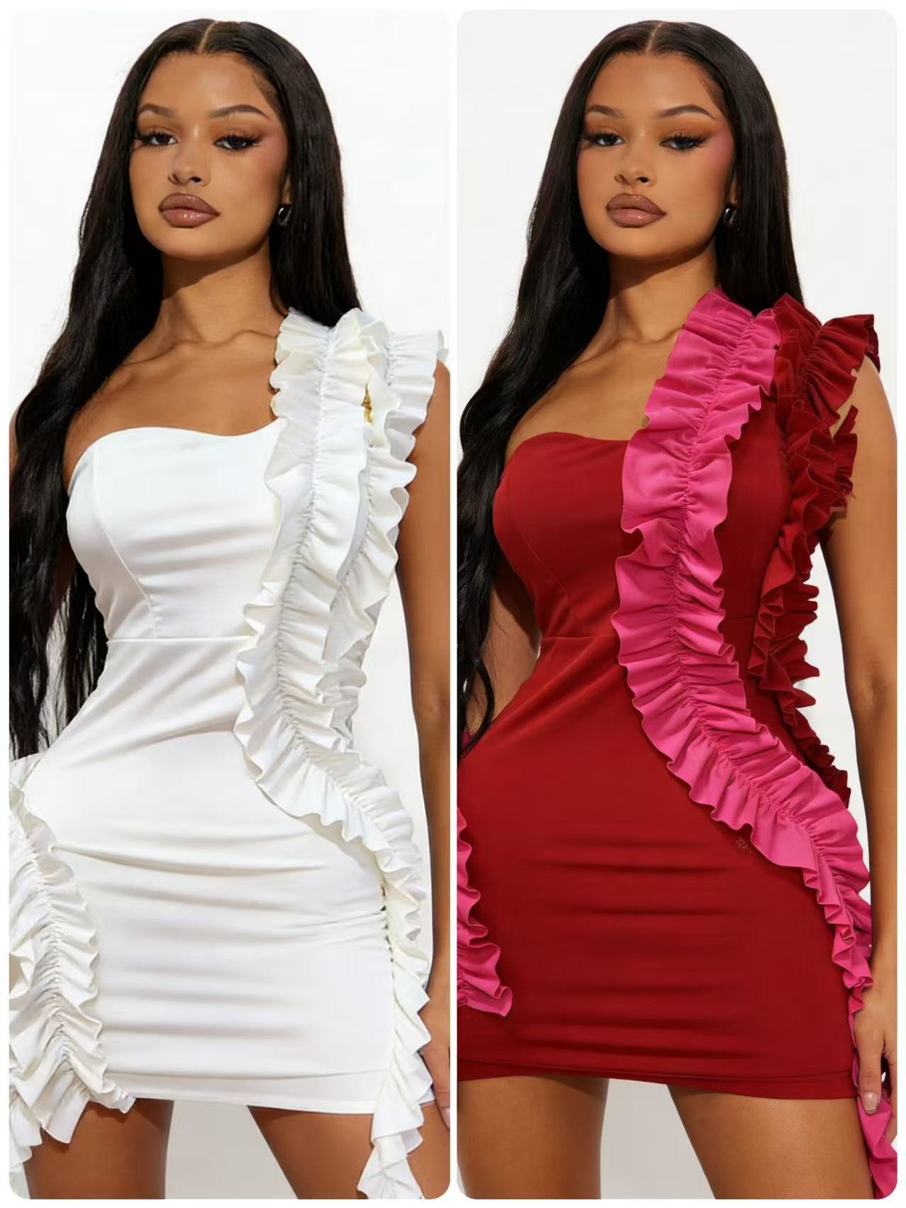 Elegant One-Shoulder Bodycon Dress – Ruffled Hem & Strap Detail In Stretchy Polyester Versatile Chromatics_ecoleips.com