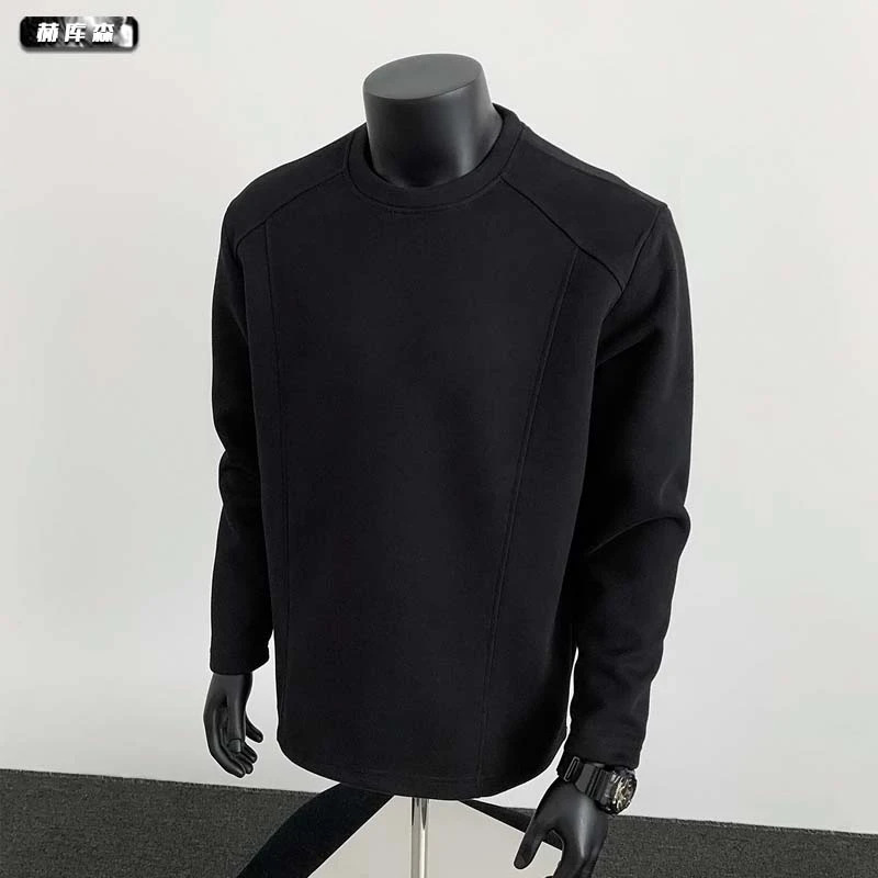 2025 New American Style Hoodless Crew Neck Sweatshirt for Men, Autumn Spliced Deconstructed Design Men's Long-Sleeve T-Shirt Base Layer