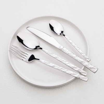 石纹不锈钢刀叉勺复古镜面西餐餐具牛排刀意面叉子咖啡勺子套装