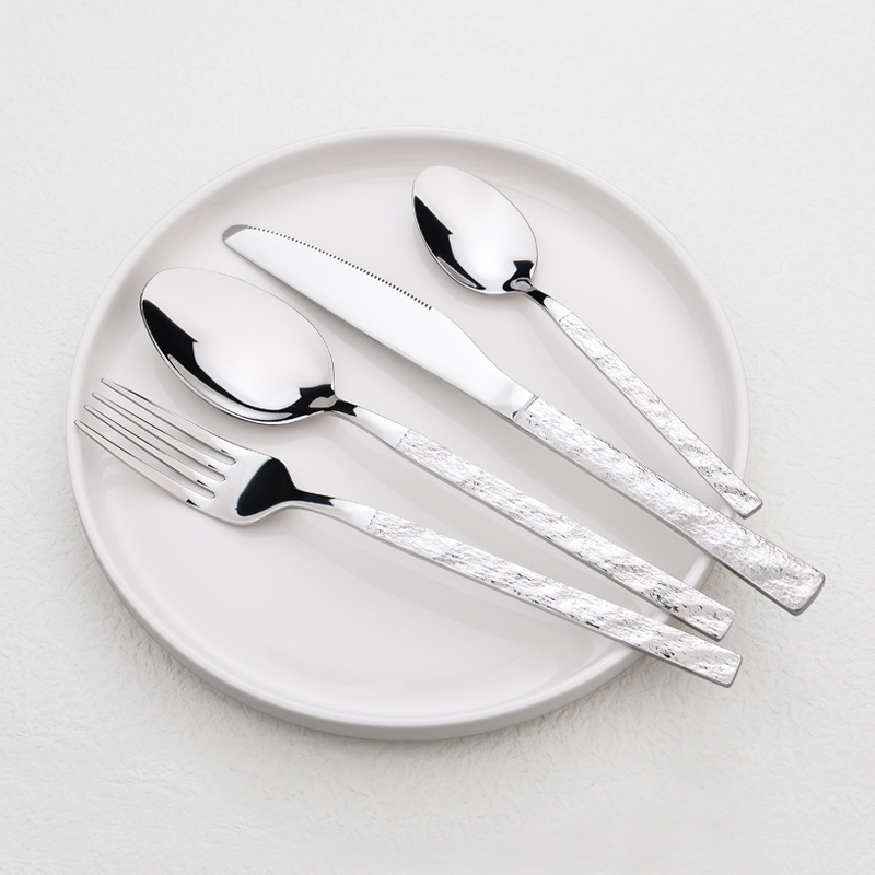 石纹不锈钢刀叉勺复古镜面西餐餐具牛排刀意面叉子咖啡勺子套装