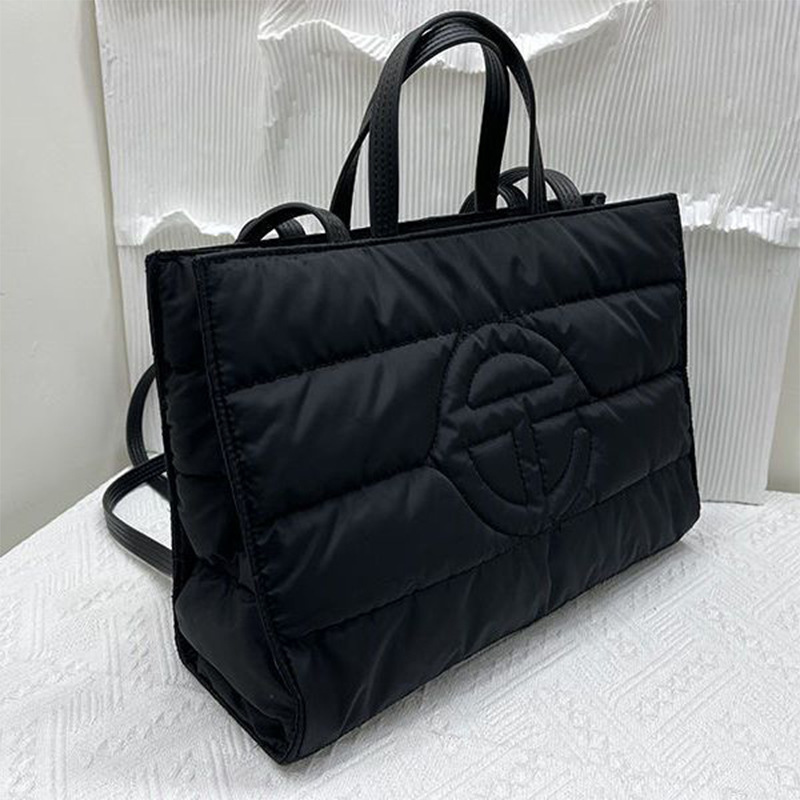 European and American Niche Autumn and Winter Nylon down Jacket Fabric t Same Style Crossbody Bag Black Pleated Cotton Small Square Tote Bag