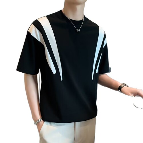 Men's Short Sleeve T-Shirt, Round Neck Thin Korean Style Slim Fit Ice Silk Half-Sleeve Knitted Shirt, Casual 5-Quarter Sleeve Summer Trendy Sweater