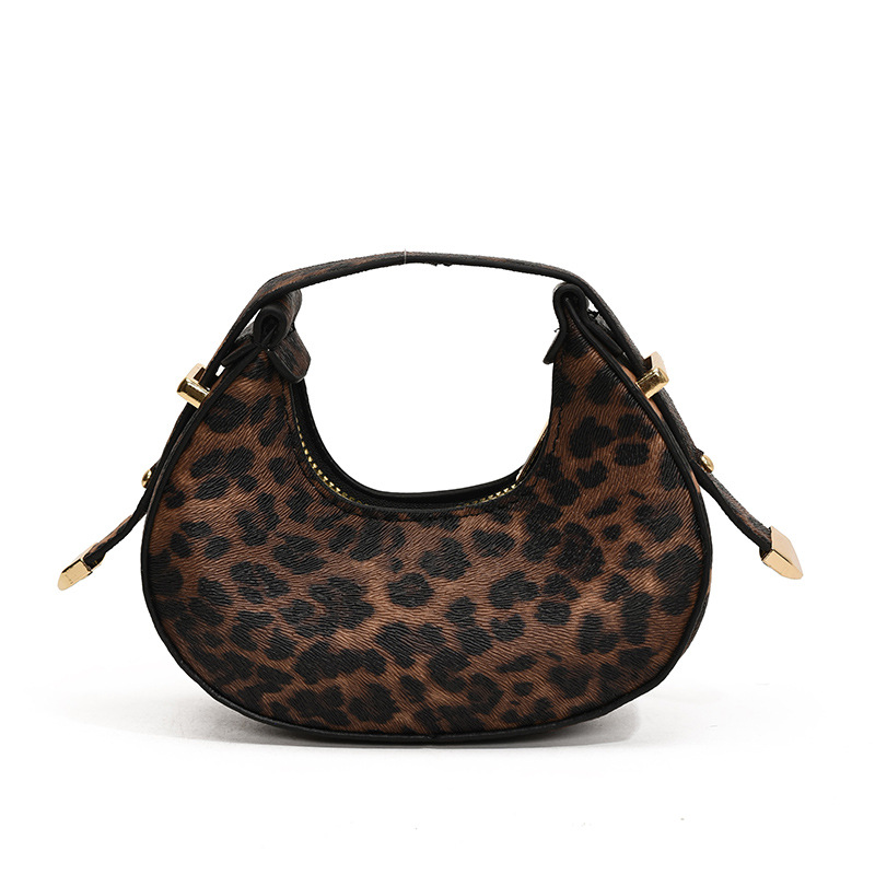 Tendencia nueva bolsa de mujer casual 2024 personalidad coreana de invierno mini media luna temperamento leopardo bolso de mano
