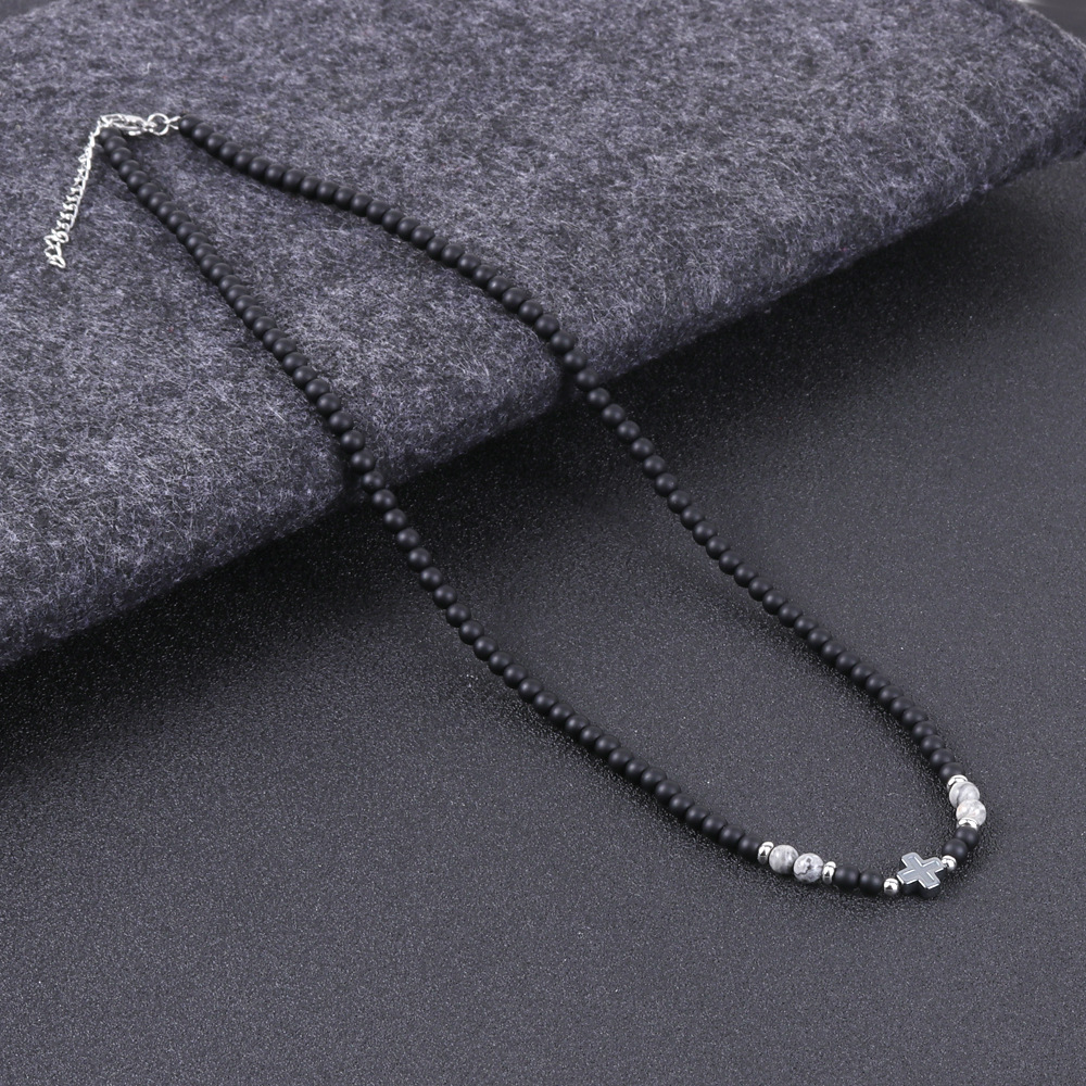 15g Weight Natural Stone Pendant Material Choker Classification Beads Chain Material Beaded Chain Chain Type 1 Piece Quantity Daily Occasion Beaded Material Cross Pattern All Seasons Season Men's Gender Polishing Design Retro, Streetwear Style Retro Streetwear Cross Beaded Polishing Men's Choker Men Beaded Necklaces 15