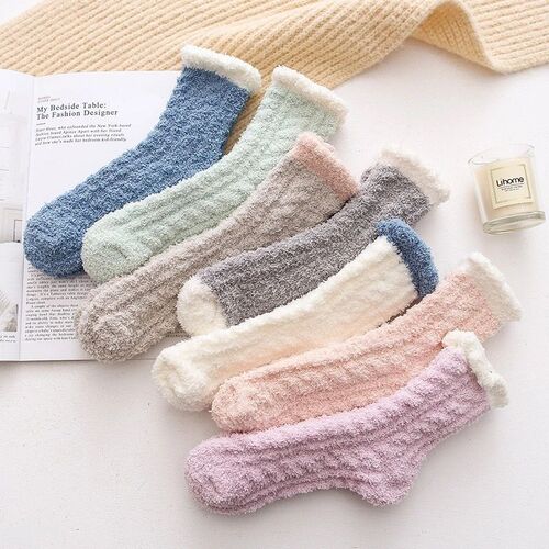 Coral velvet women's postpartum sleep autumn and winter mid-calf home thick padded nursing socks fuzzy floor socks