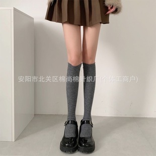 Cotton still cotton calf socks 100 cotton spring and autumn double needle solid color Japanese jk slim autumn and winter versatile college pile socks