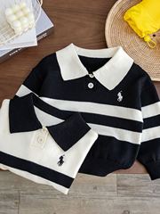 2023 Autumn New Arrival Stylish Children's Crew Neck Striped Sweater Boys' and Girls' Casual Polo Shirt