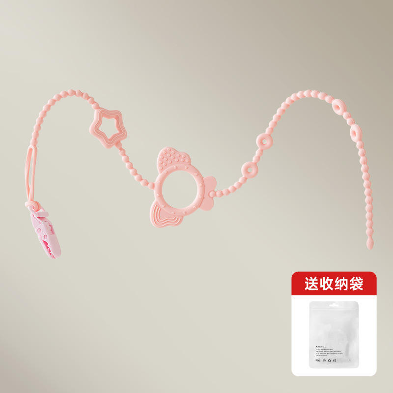 Cadena de goma de dente para bebés, tetina de silicona, tetina de cadena, botón de abrazadera para juguetes para bebés, palillos de dientes, tetina
